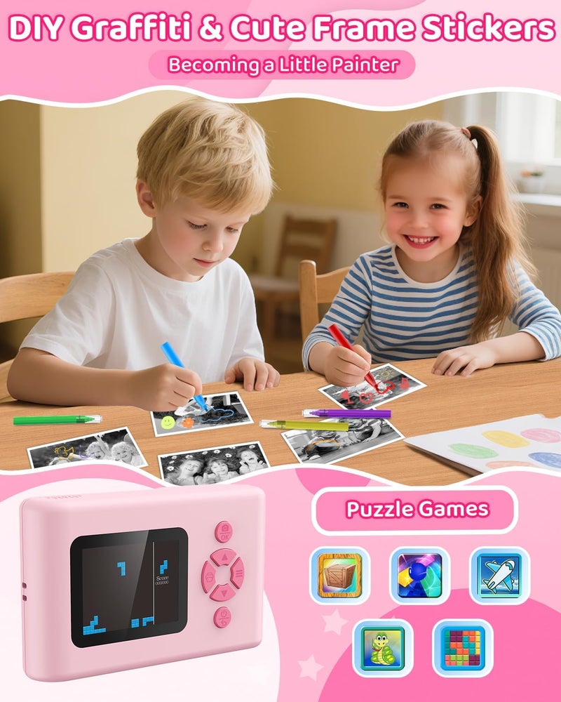 Usteetic Kids Camera Instant Print, 20MP 1080P Video Instant Print Camera for Kids with 32GB SD Card, 240 Photos Printing, Face Recognition, ABS Durable, Christmas Birthday Gifts for Ages 3-12 (Pink) - Image 4